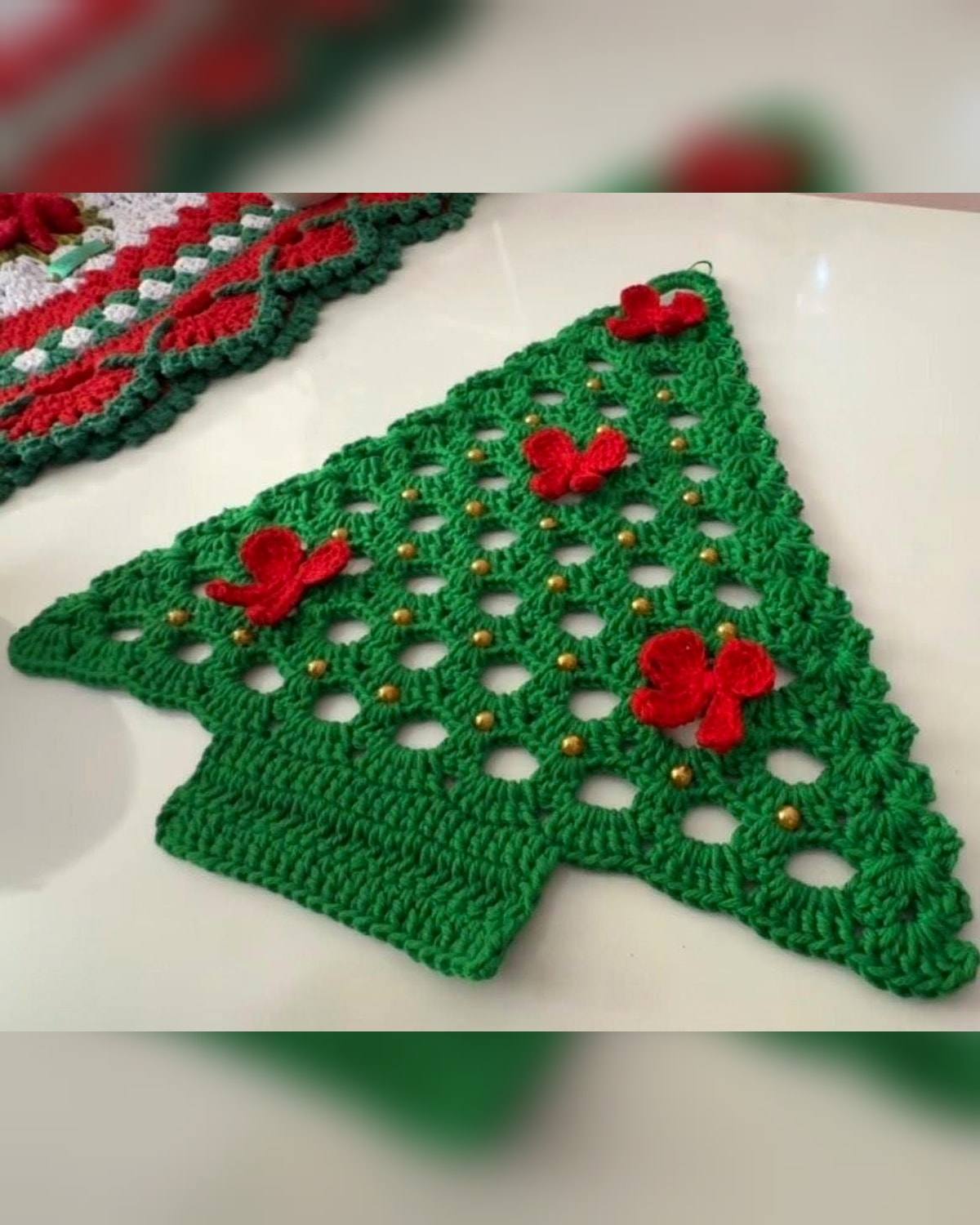 Americano Árvore de Natal, jogo americano de crochê