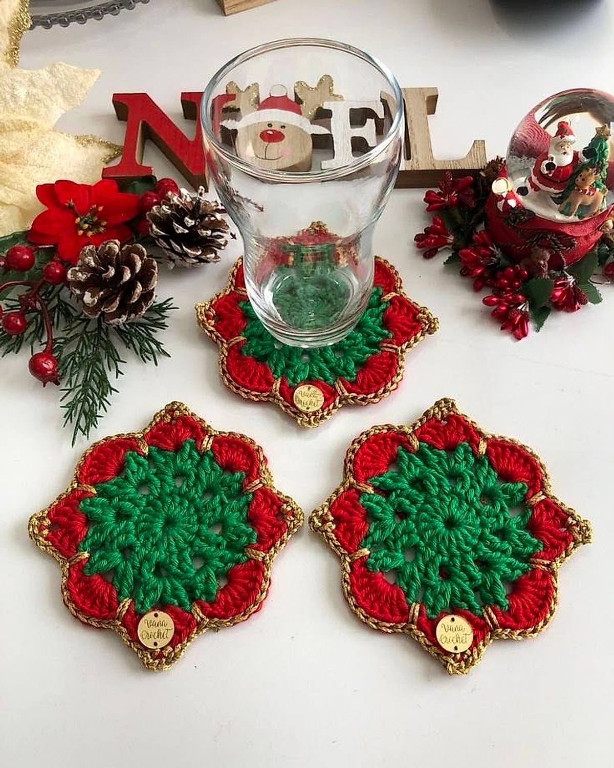 Porta-copos Árvore de Natal, porta-copos de crochê, foto 1 de 2