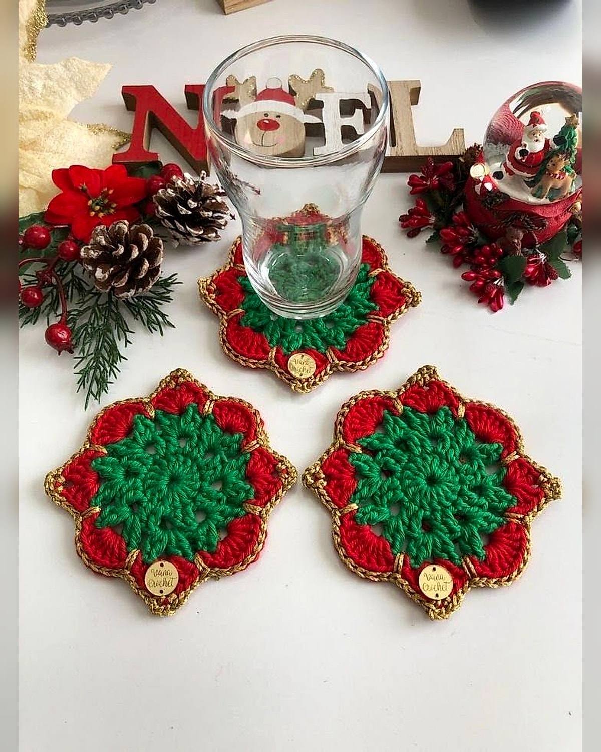 Porta-copos Árvore de Natal, porta-copos de crochê, foto 1 de 2