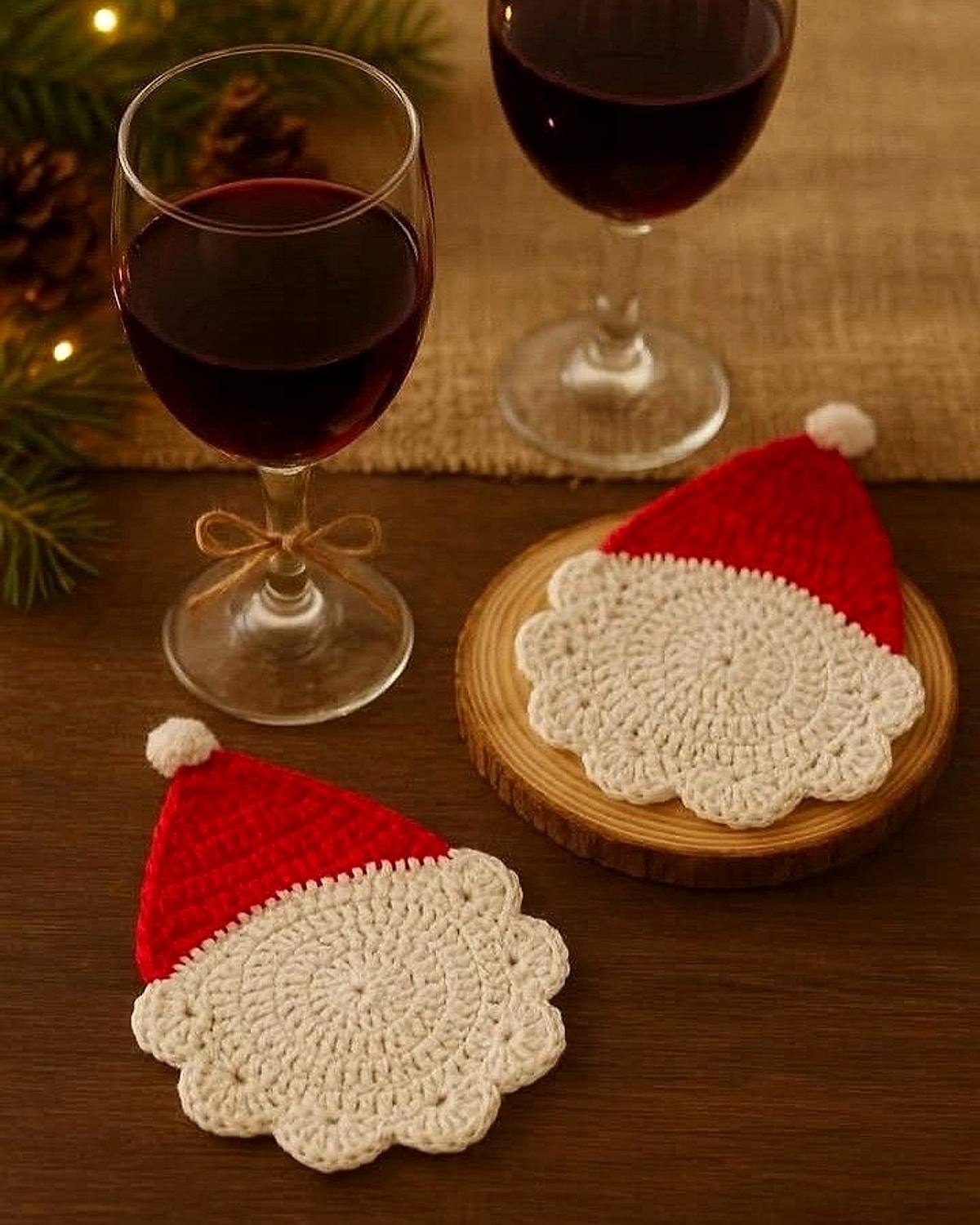 Porta-copos Gorro de Noel, porta-copos de crochê