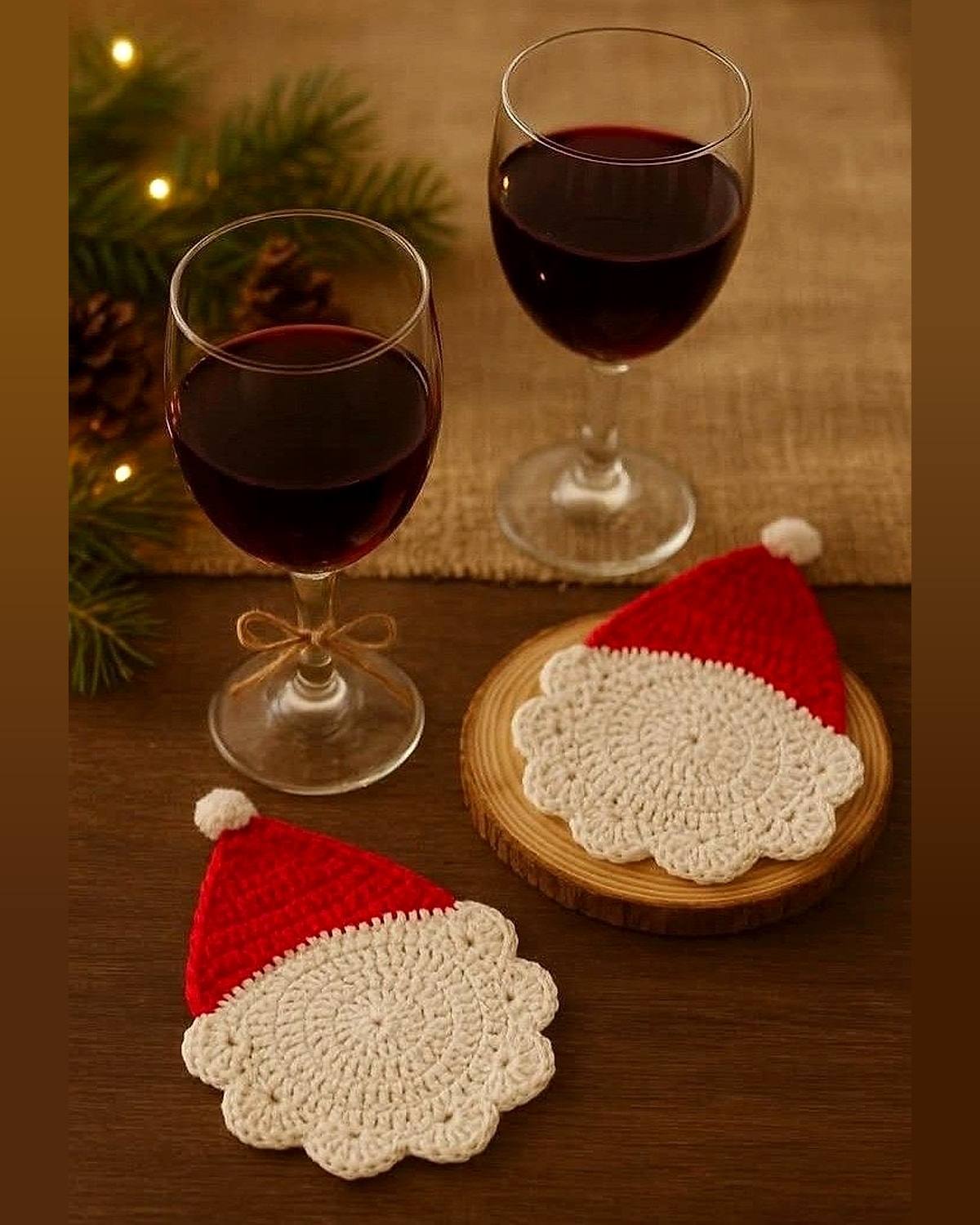 Porta-copos Gorro de Noel, porta-copos de crochê
